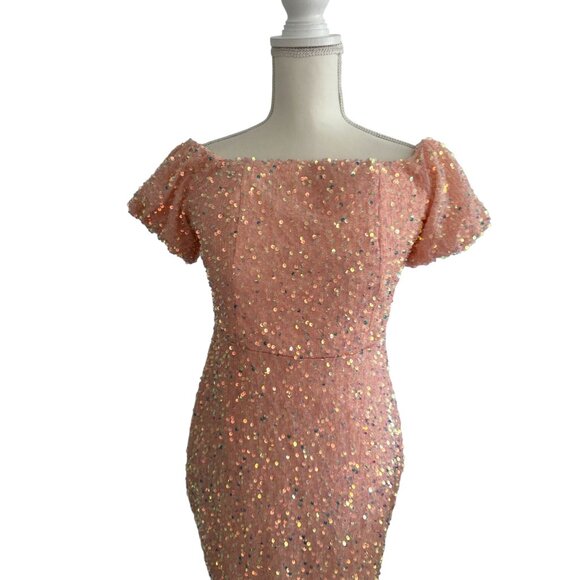 MISS ORD Peach Sequin MIDI Cocktail Dress Size XL - Picture 5 of 12